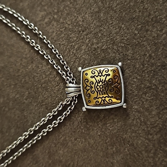 VTG BRIGHTON Two-tone Floral Square Pendant Double Chain Castlecore Necklace - Picture 3 of 7